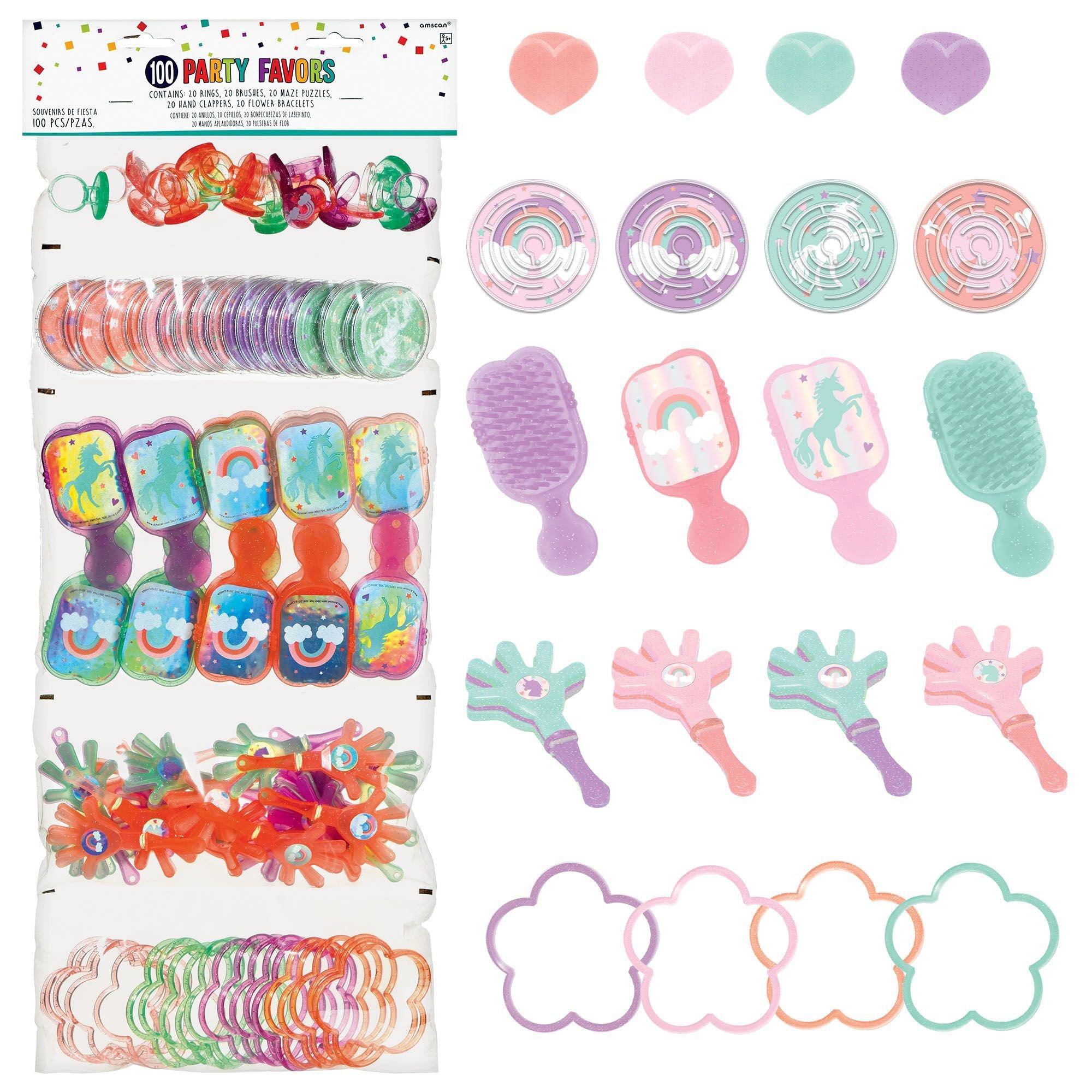 Americasfavors Unicorn Party Favors for Kids Bundle (12 of Each Item) Slime, Bags, Rings, Tattoo & Keychains