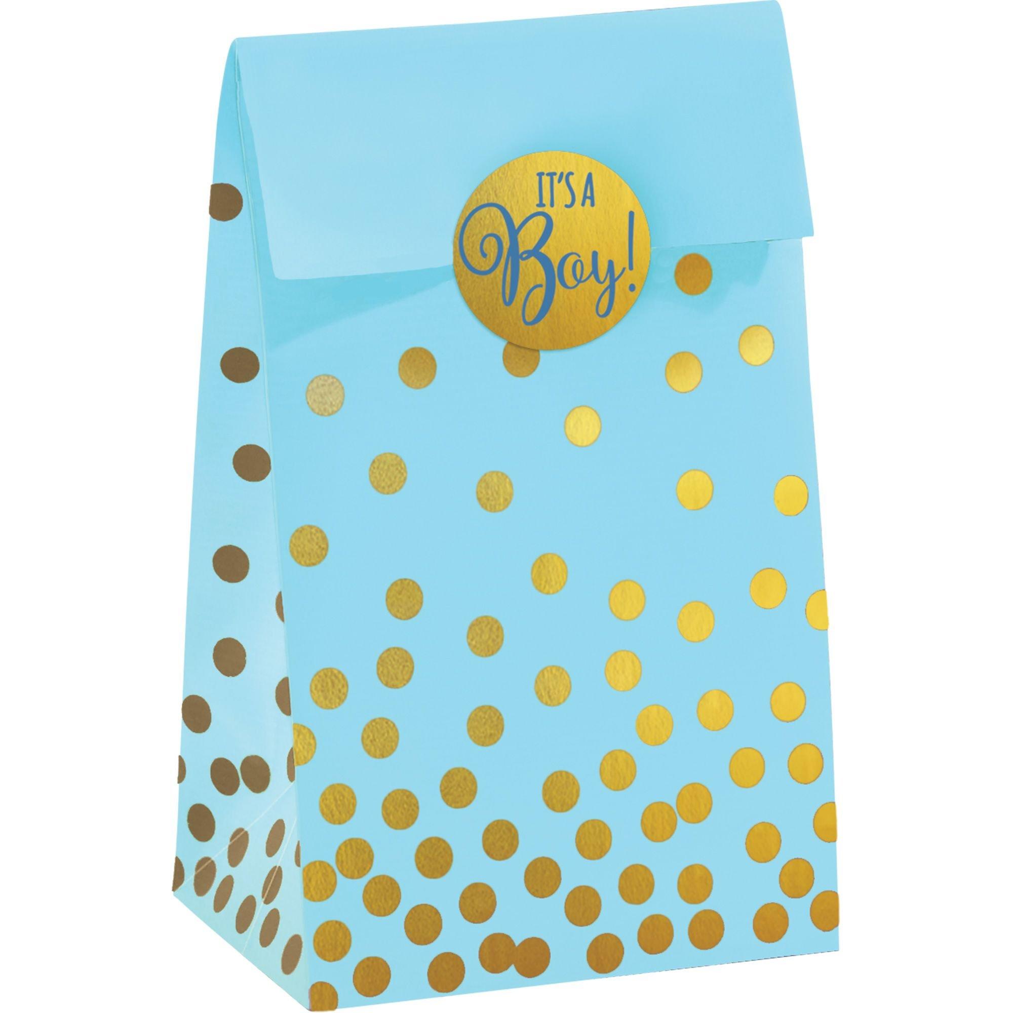 Blue & Metallic Gold Dots It's a Boy Baby Shower Treat Bags, 20ct