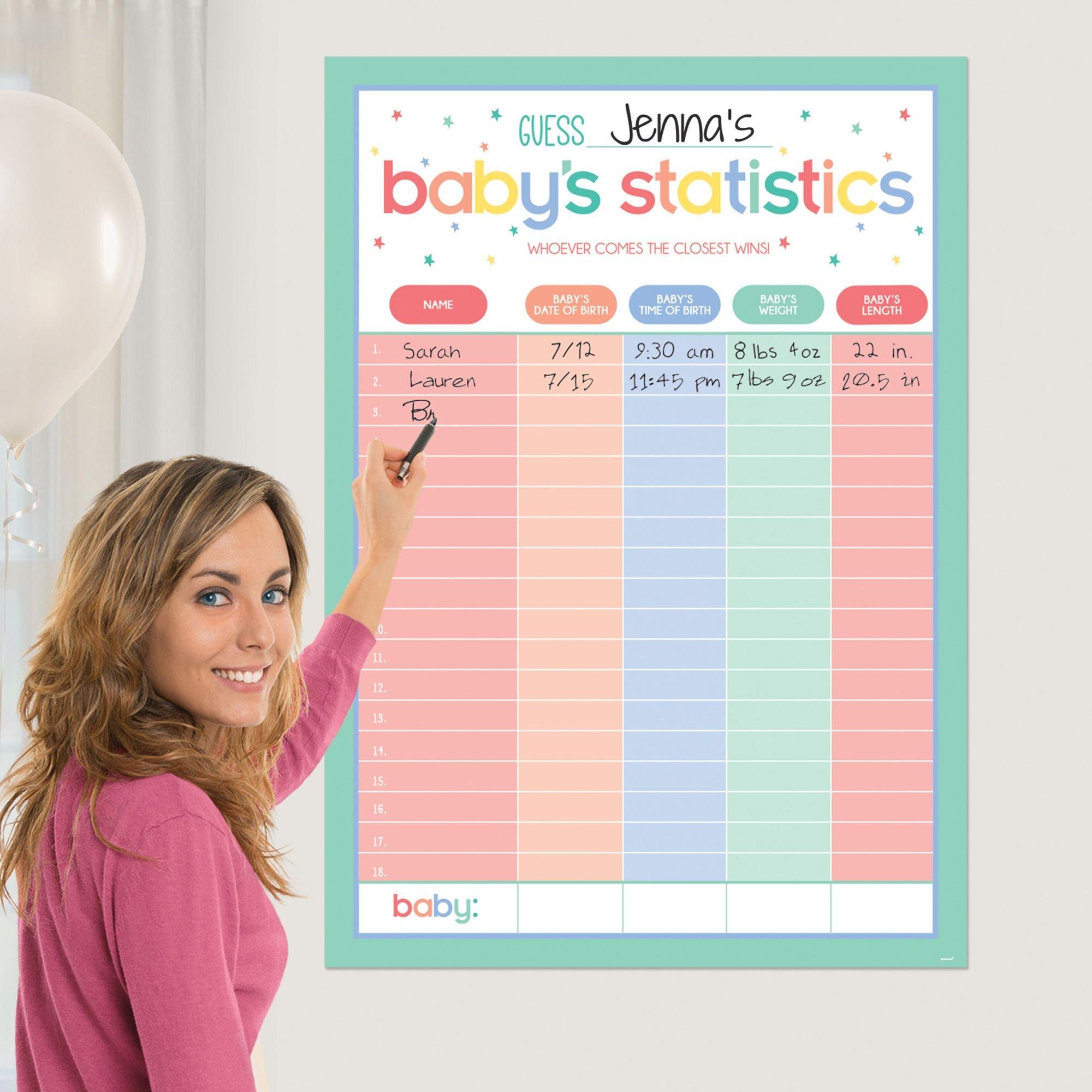 Pastel Stars Guess Baby s Statistics Baby Shower Game 2.25ft x 3.25ft Party City