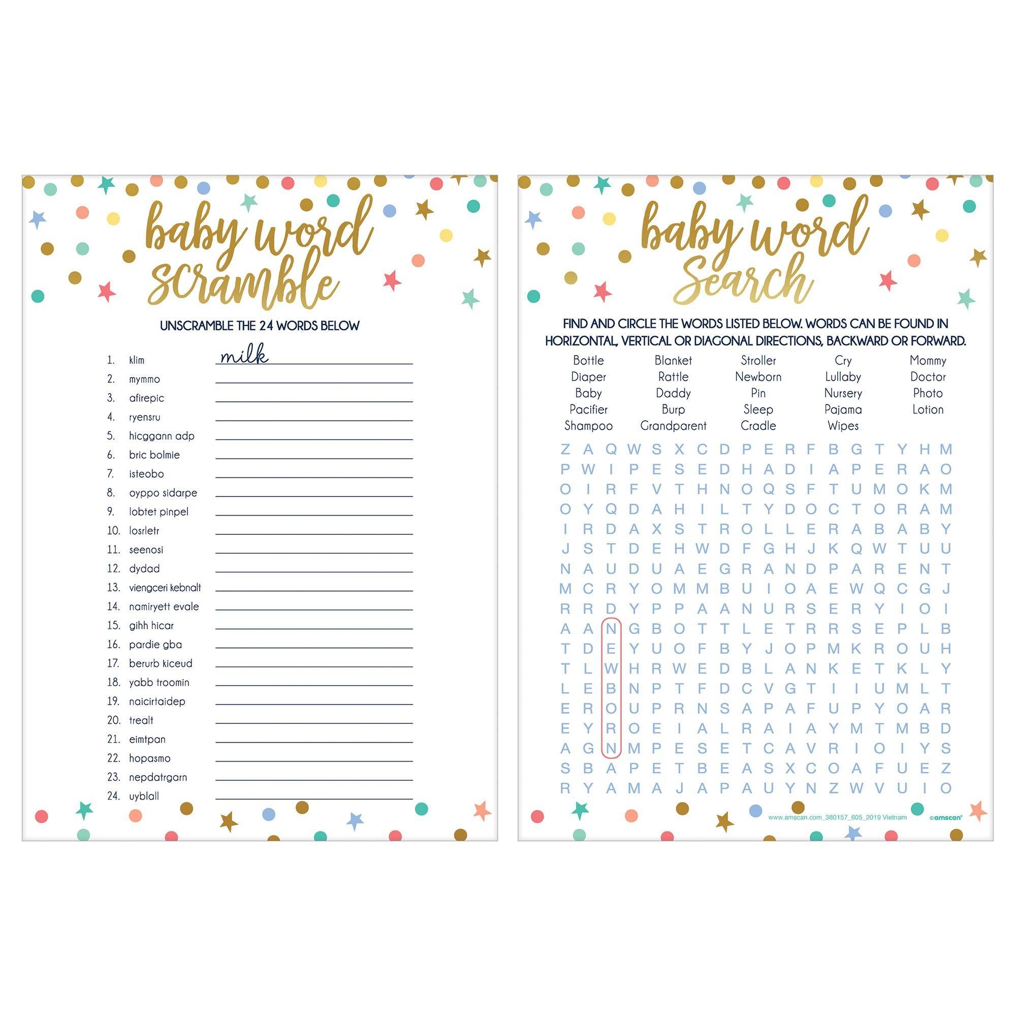 PartyCity Dots & Stars Word Scramble & Word Search Baby Shower Game | The  Market Place