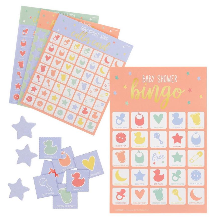 Pastel Stars Bingo Baby Shower Game, 16 Players