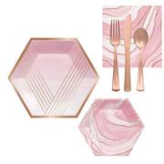 Metallic Rose Gold Geode Swirl Lunch Kit for 16 Guests