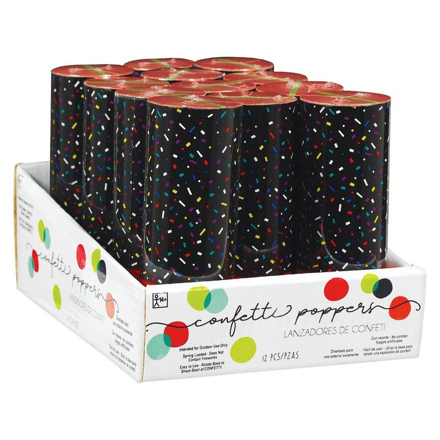 Multicolor Confetti Party Poppers, 4in, 12ct