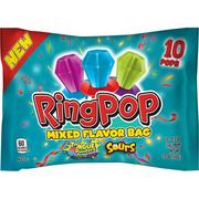 Topps Ring Pop Sours & Tongue Painters Bag, 10pc - Blue Raspberry, Purpleberry, Sour Cherry & Sour Watermelon