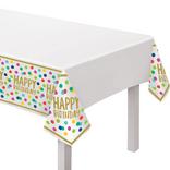 Multicolor Happy Dots Birthday Plastic Table Cover, 54in x 102in