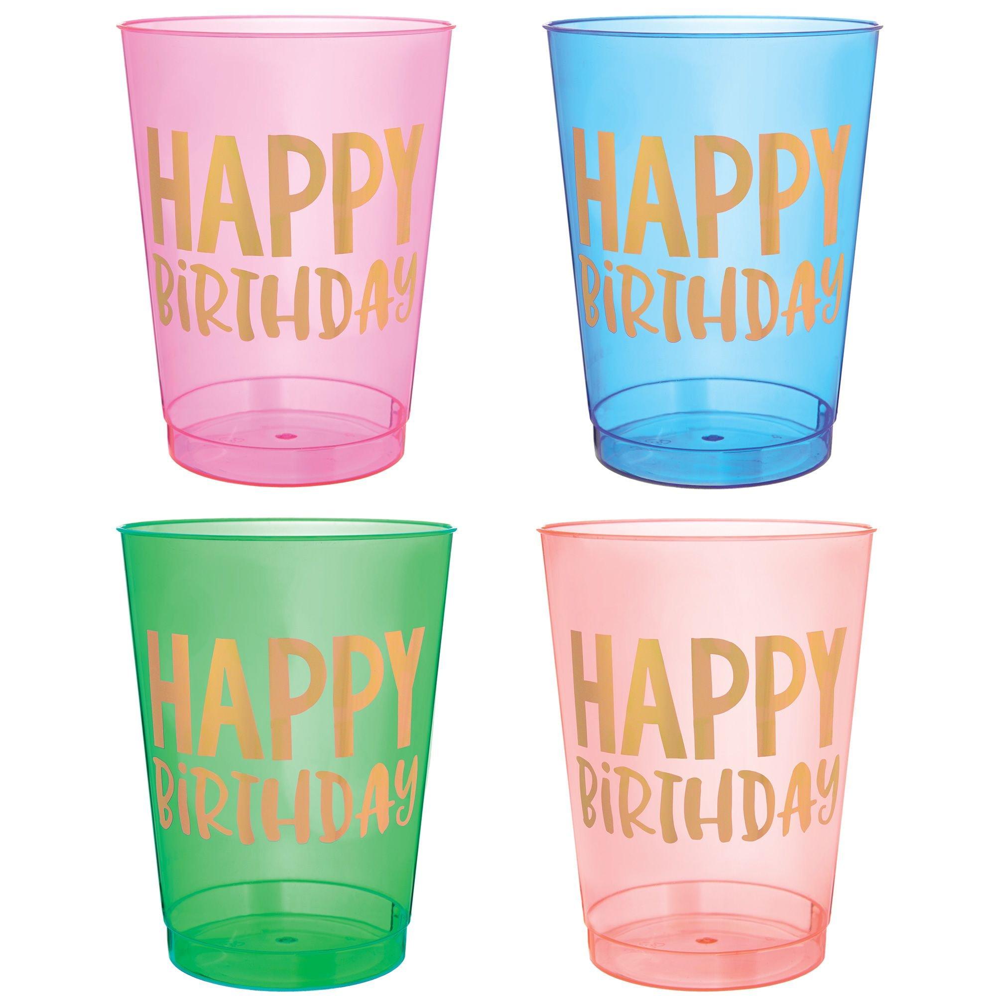 Multicolor Metallic Gold Happy Dots Birthday Plastic Cups 10oz 20ct