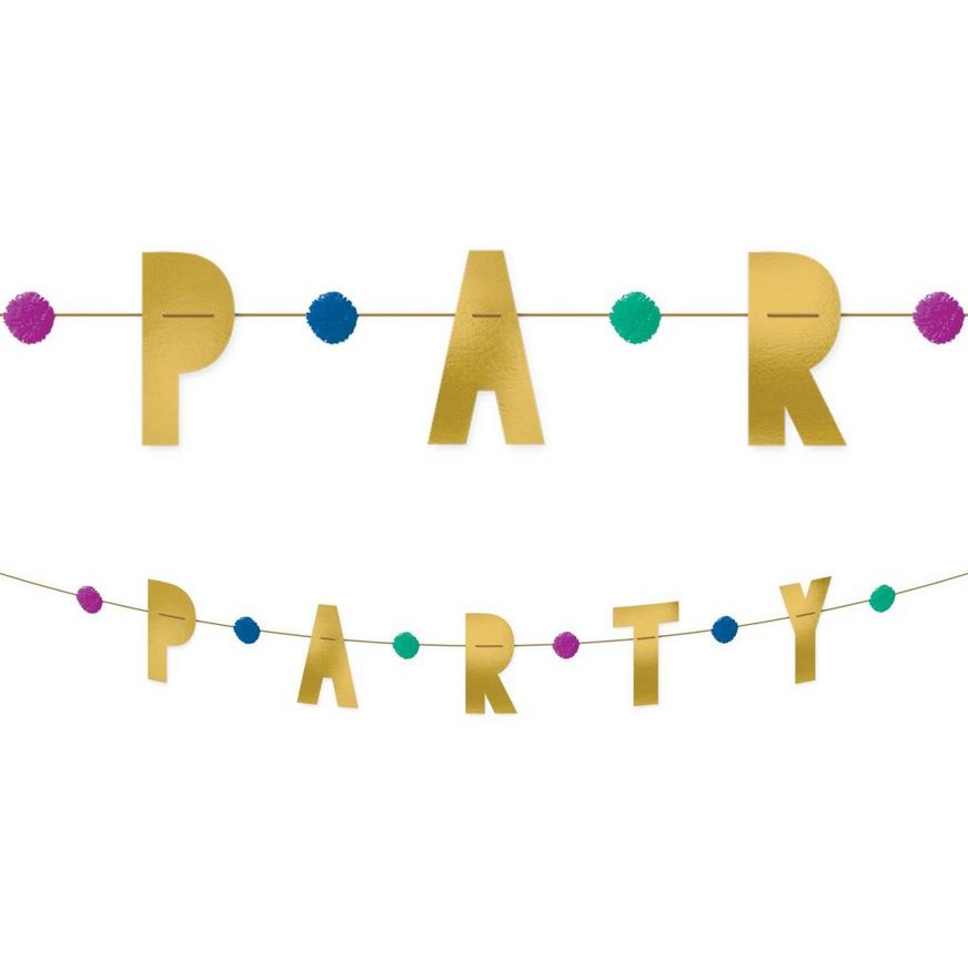 Multicolor & Metallic Gold Happy Dots Party Pom-Pom Letter Banner
