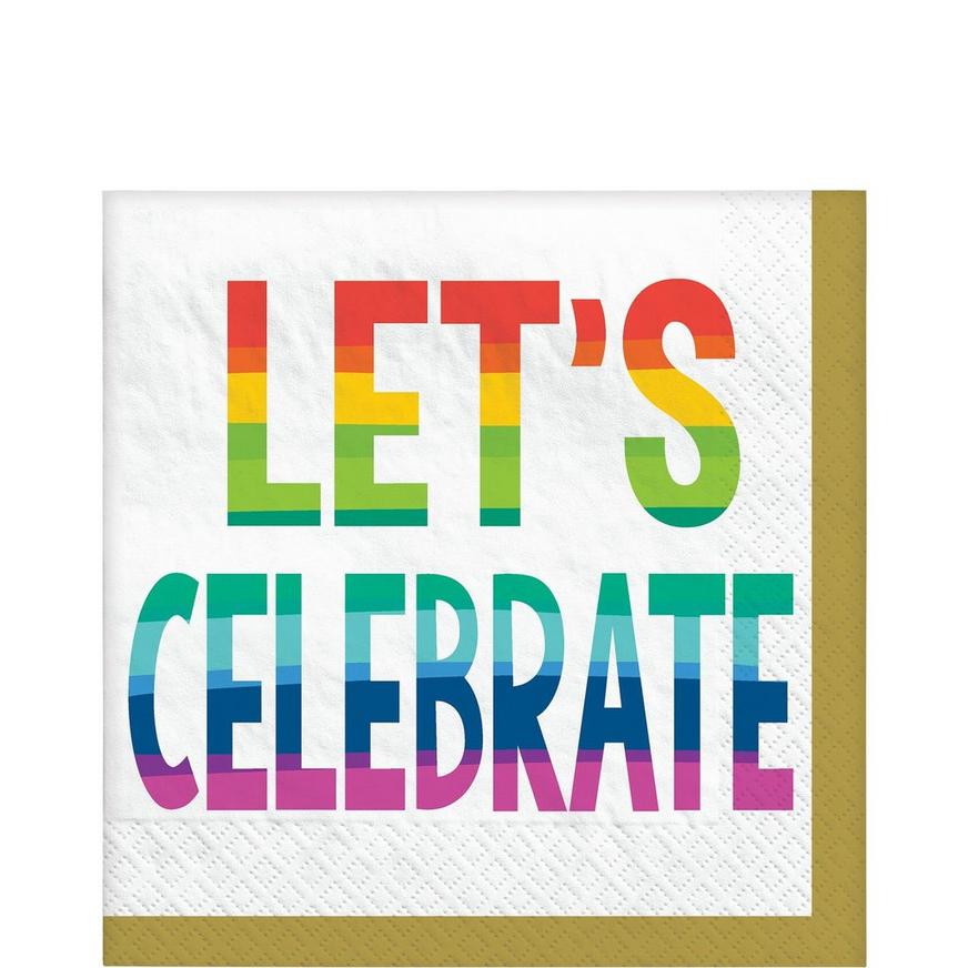 Rainbow Wishes Let's Celebrate Beverage Napkins, 5in, 36ct