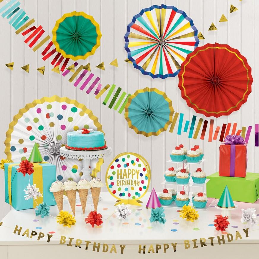 Multicolor & Metallic Gold Happy Dots Birthday Decorating Kit, 10pc