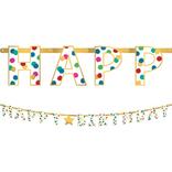 Multicolor & Metallic Gold Happy Dots Birthday Letter Banner