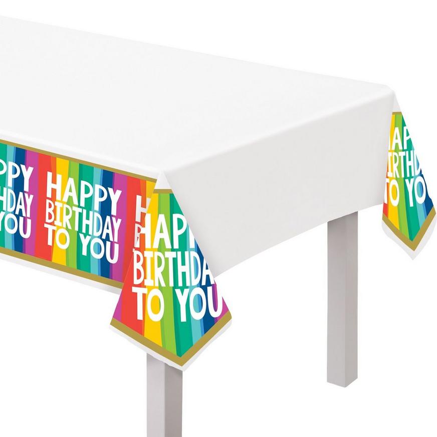 Rainbow Wishes Birthday Plastic Table Cover, 54in x 102in