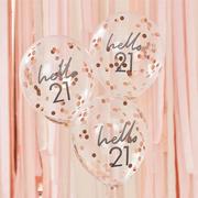 5ct, 12in, Ginger Ray Hello 21 Metallic Rose Gold Confetti Balloons