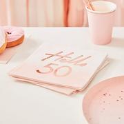 Ginger Ray Hello 50 Pink Ombre & Metallic Rose Gold Lunch Napkins, 6.5in, 16ct