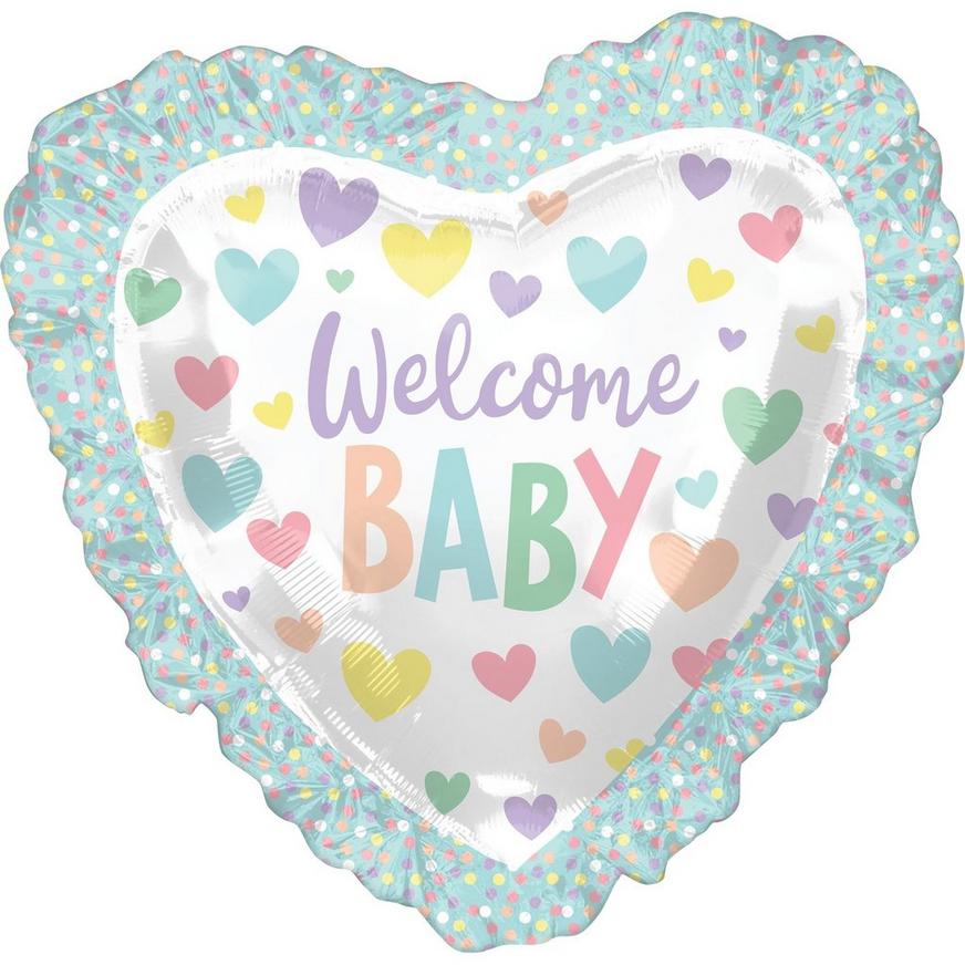Giant Scalloped Edge Pastel Welcome Baby Heart Balloon, 28in