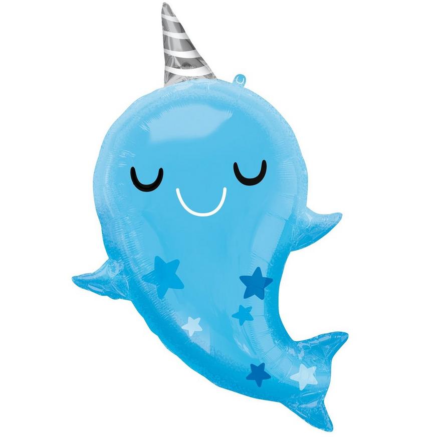 Giant Blue Baby Narwhal Balloon, 30in