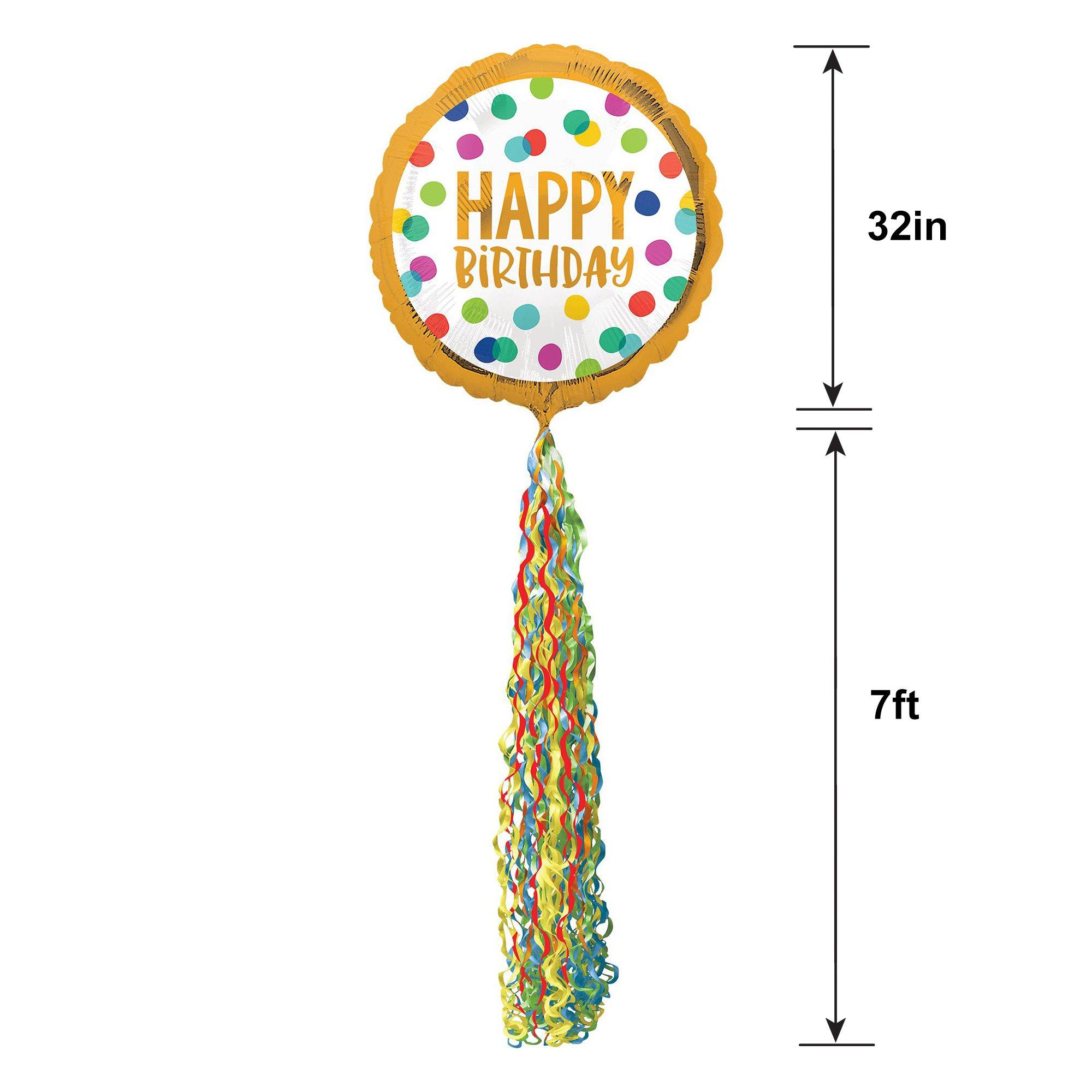 Giant Multicolor Happy Dots Birthday Balloon with Tail, 32in