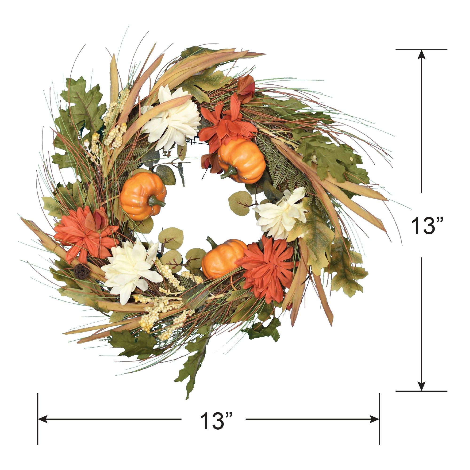 Natural Grass Fall Wreath with Foam Pumpkins & Mums, 18in