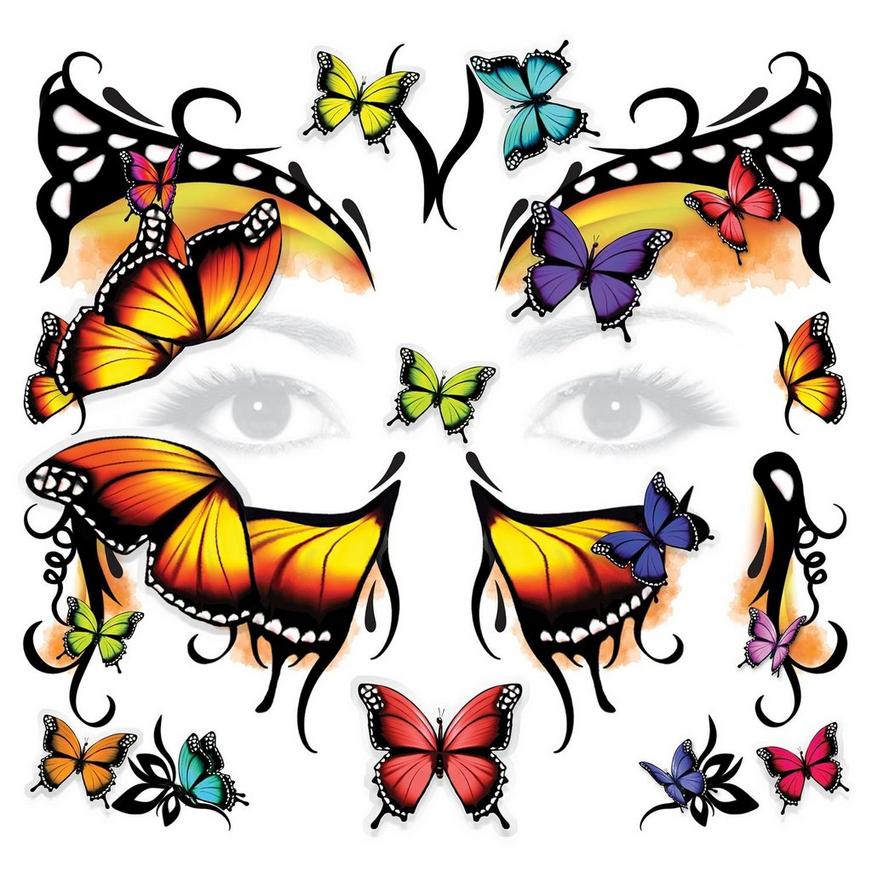 3D Monarch Butterfly Face Tattoo Kit 30pc | Party City