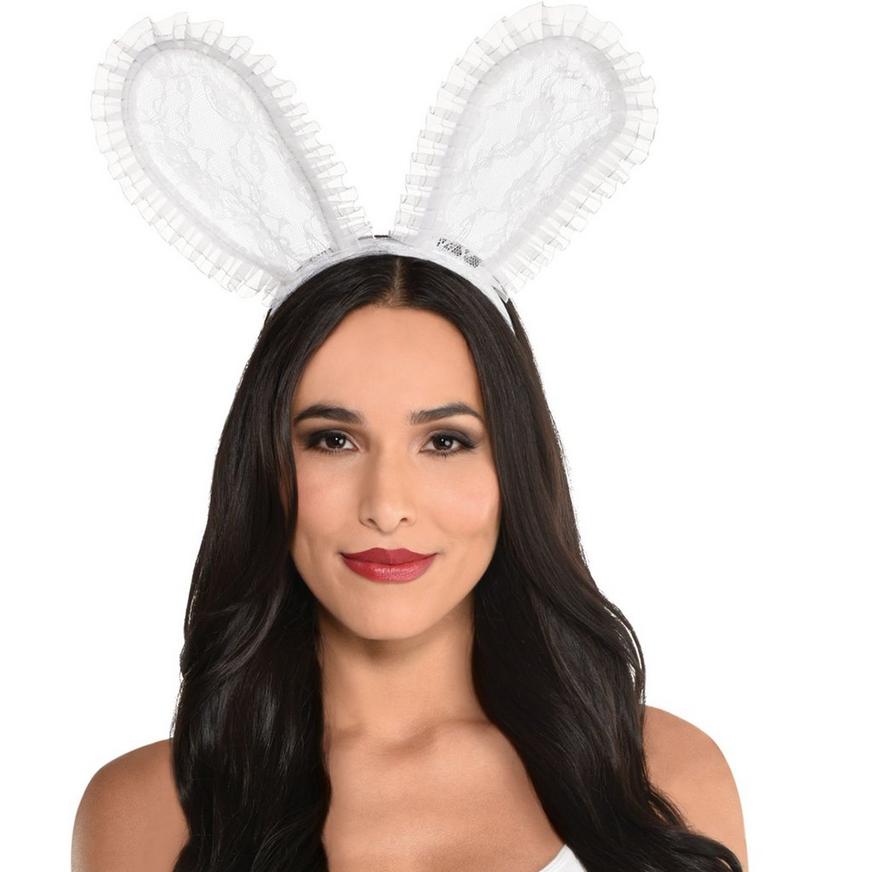 White Lace Bunny Ears Headband