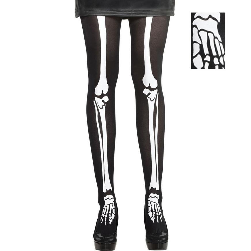 Halloween Skeleton Tights Black With White Skeleton Legs Adult One Size NEW 