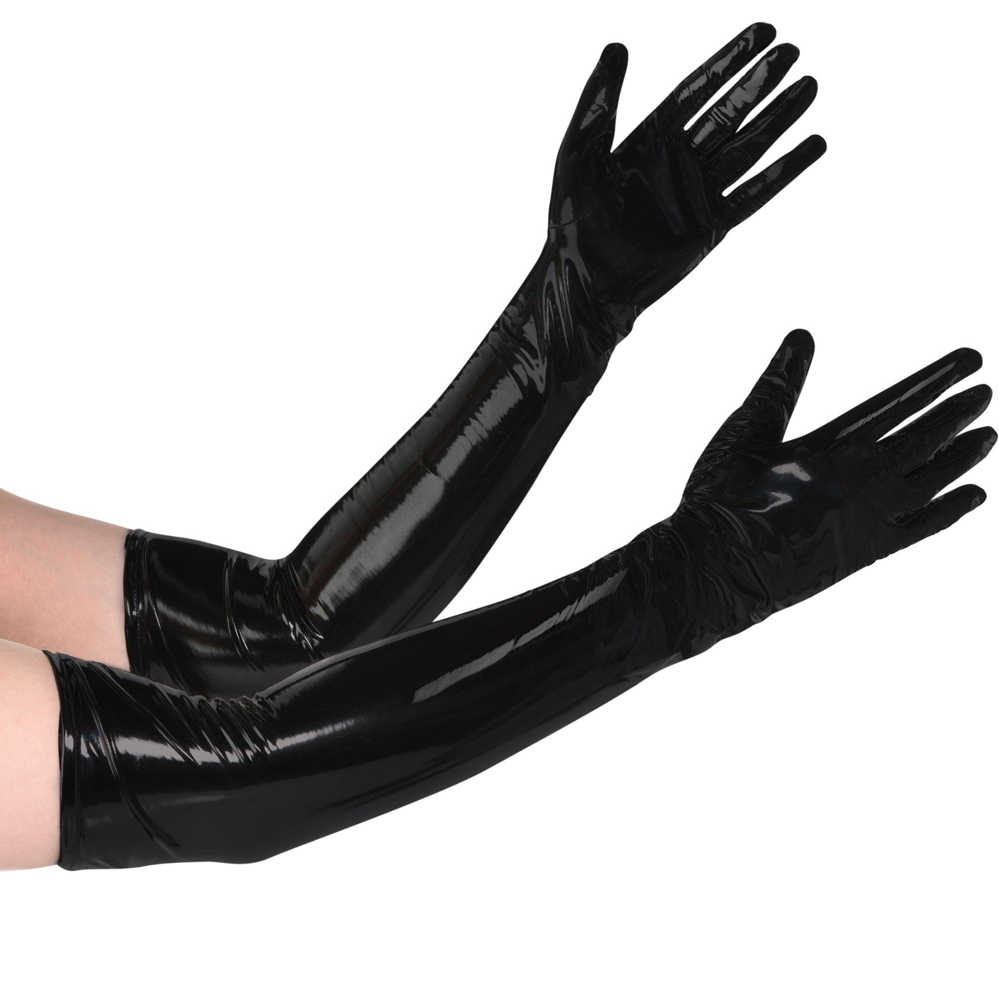 Shiny black shop gloves