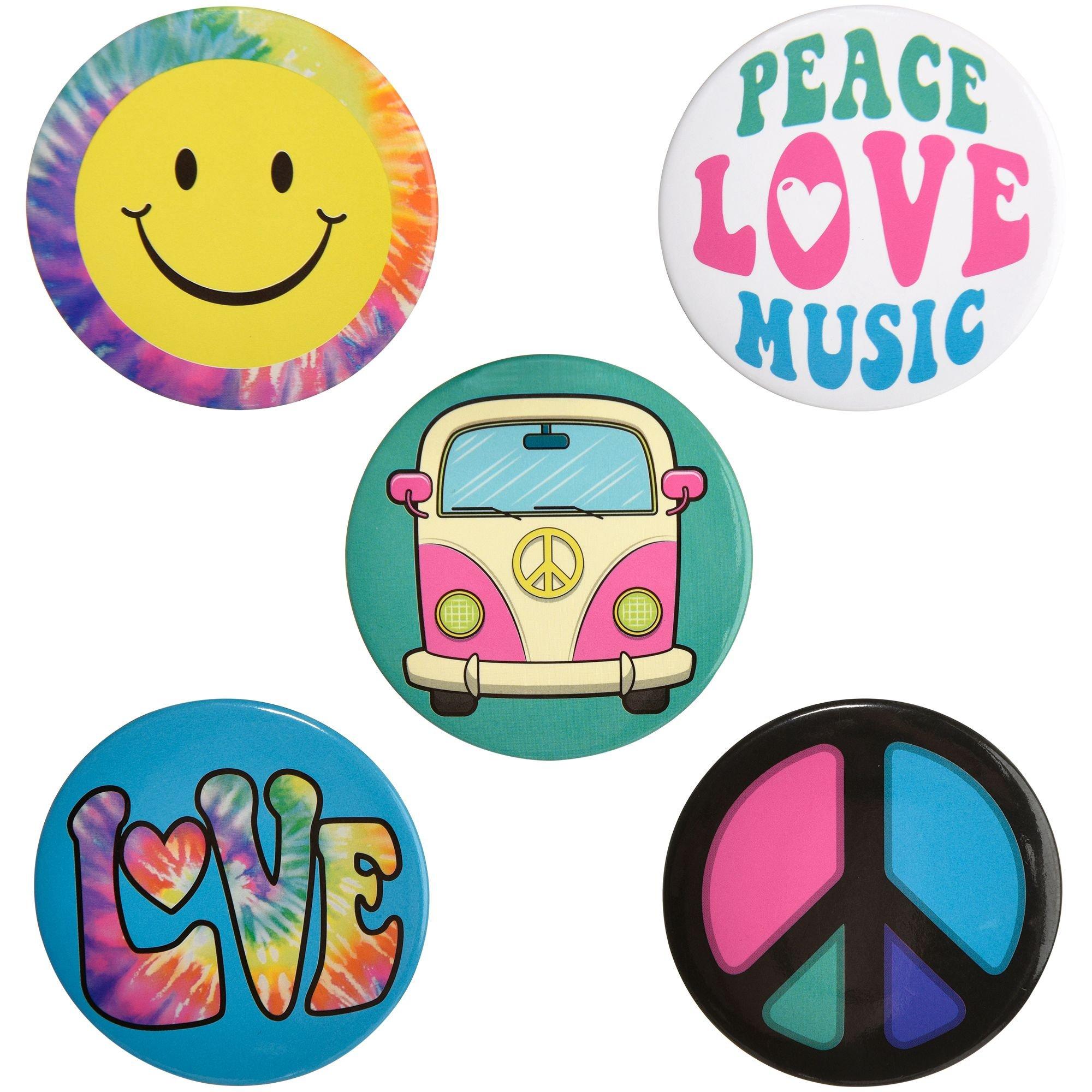 60s Hippie Festival Buttons 5ct