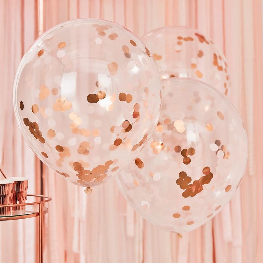 3ct, 22in, Ginger Ray Blush & Metallic Rose Gold Confetti Balloons