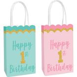 Glitter 1st Birthday Kraft Bags 8ct