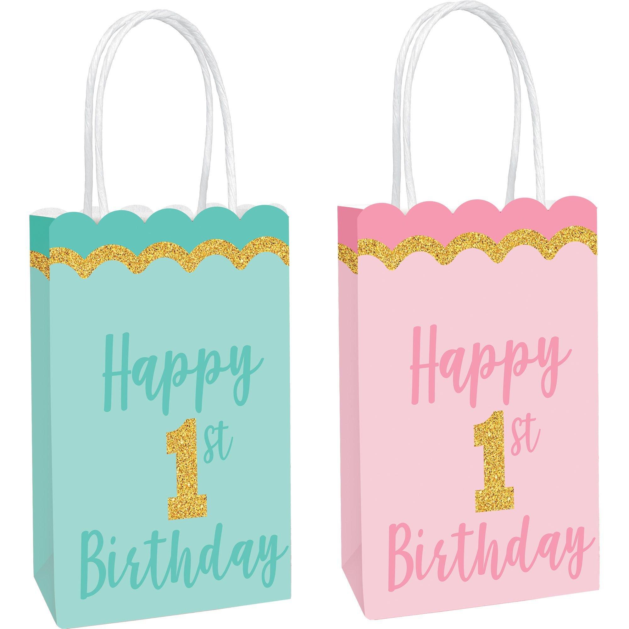 Glitter 1st Birthday Kraft Bags 8ct