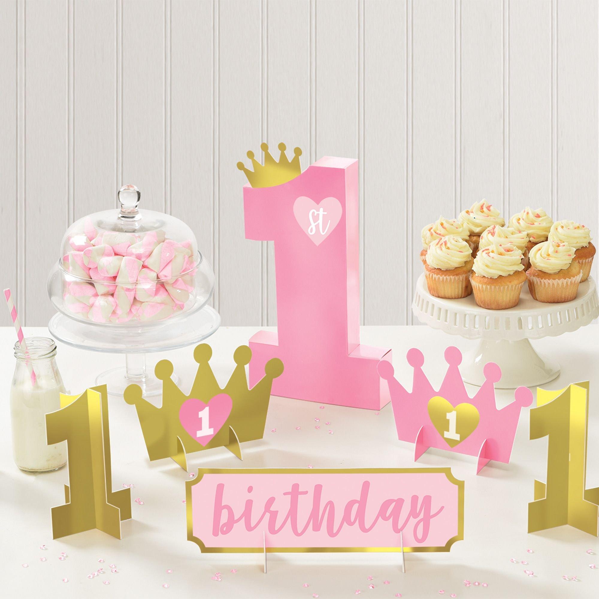 Gold & Pink 1st Birthday Table Decorating Kit 6pc | Party City