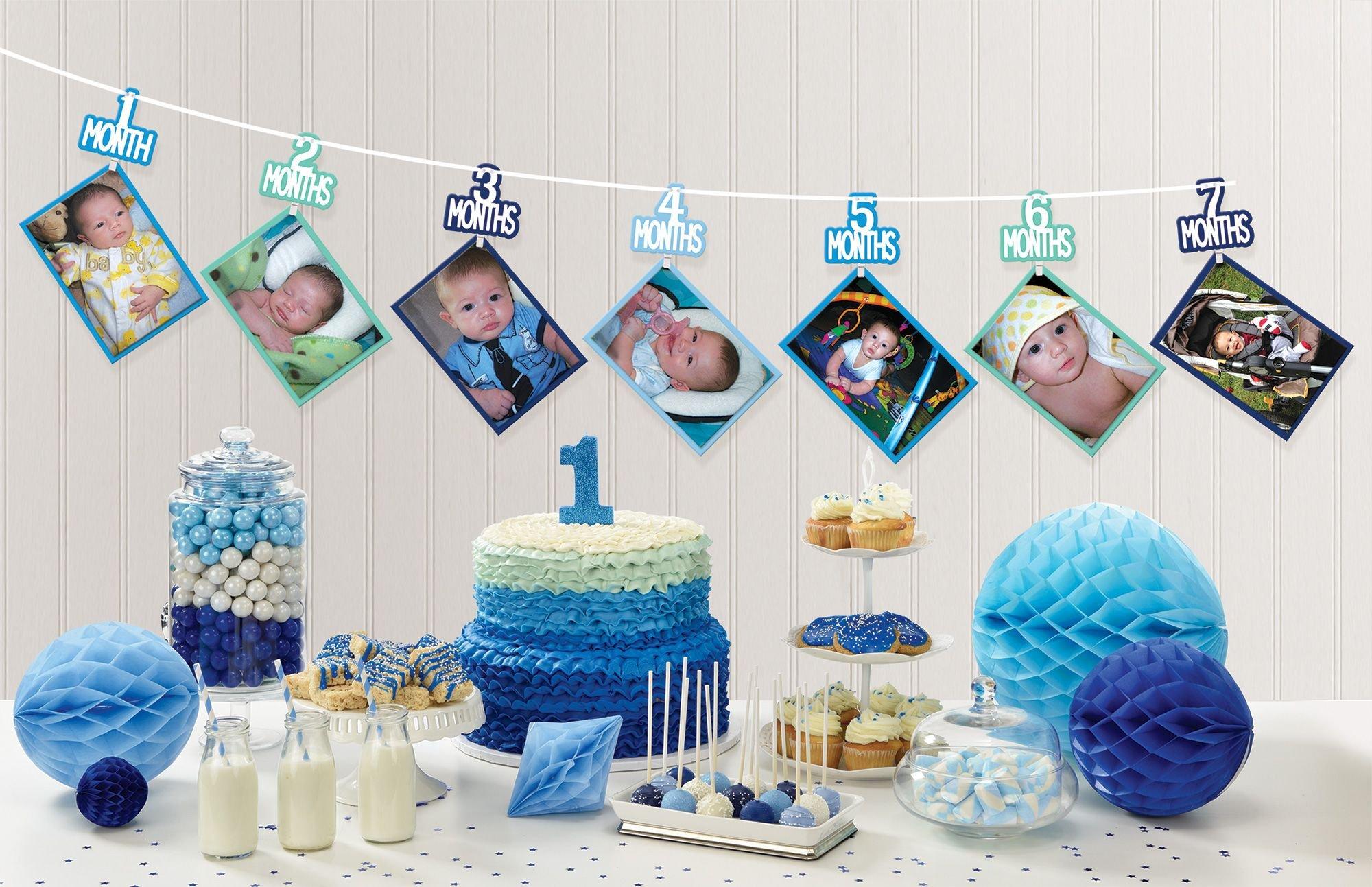 Blue 1st Birthday Photo Garland