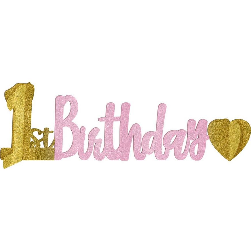 3D Glitter Gold & Pink 1st Birthday Centerpiece