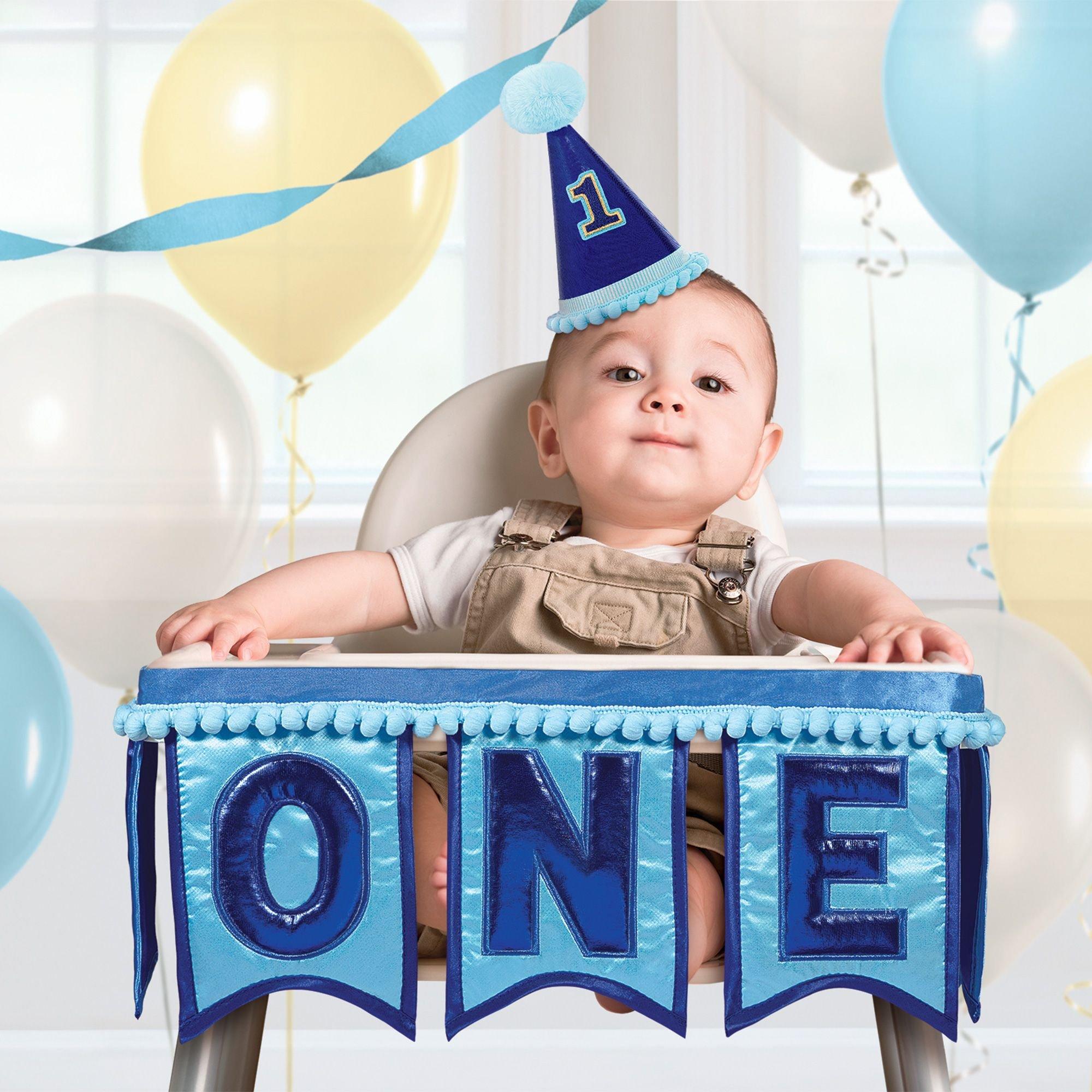 Baby Boy 1st Birthday Decorations , Baby First Birthday Decorations for  Boy,Boys 1st Birthday Party Supplies,1st Birthday Ballon Boxes,High Chair