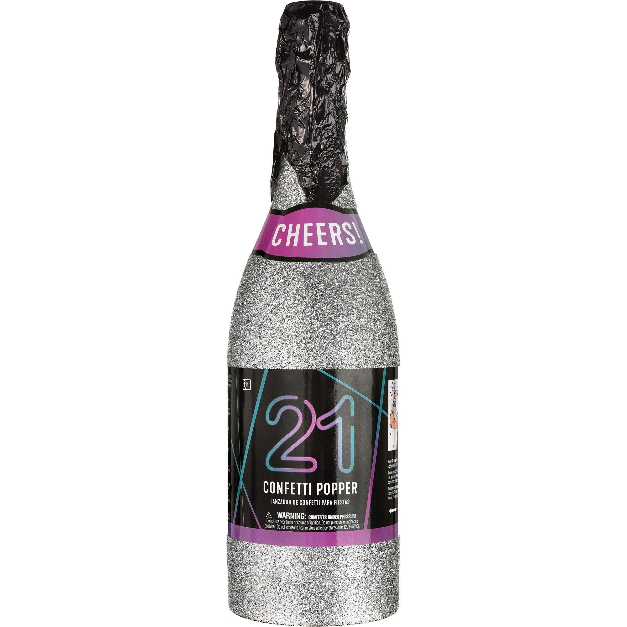 Glitter Pink Champagne Bottle Confetti Popper 2in x 6 1/2in