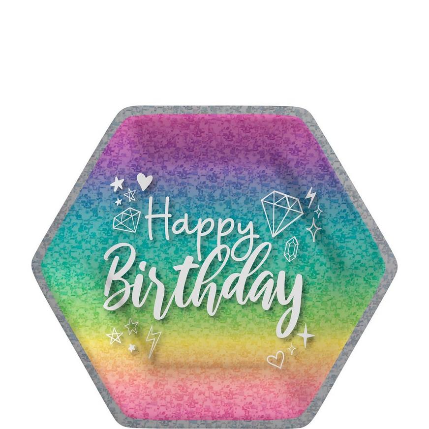 Prismatic Sparkle Birthday Hexagonal Paper Lunch Plates, 9in, 8ct