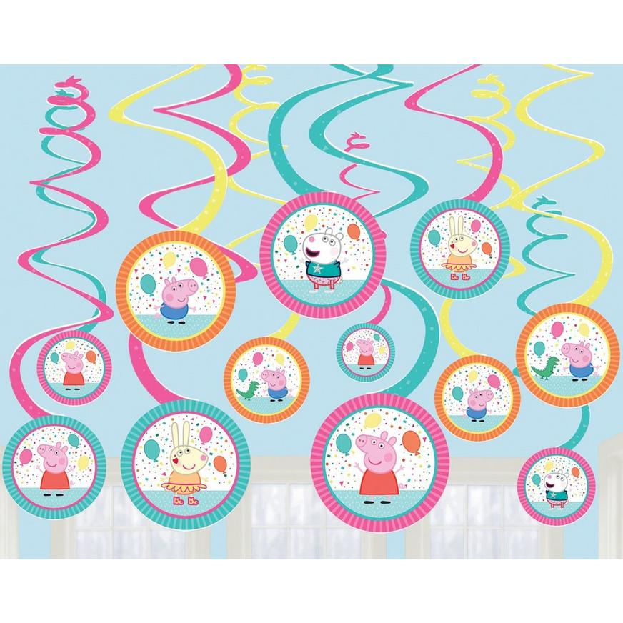Pack of 12 Peppa Pig  Birthday Party Foil Swirl Decorations 