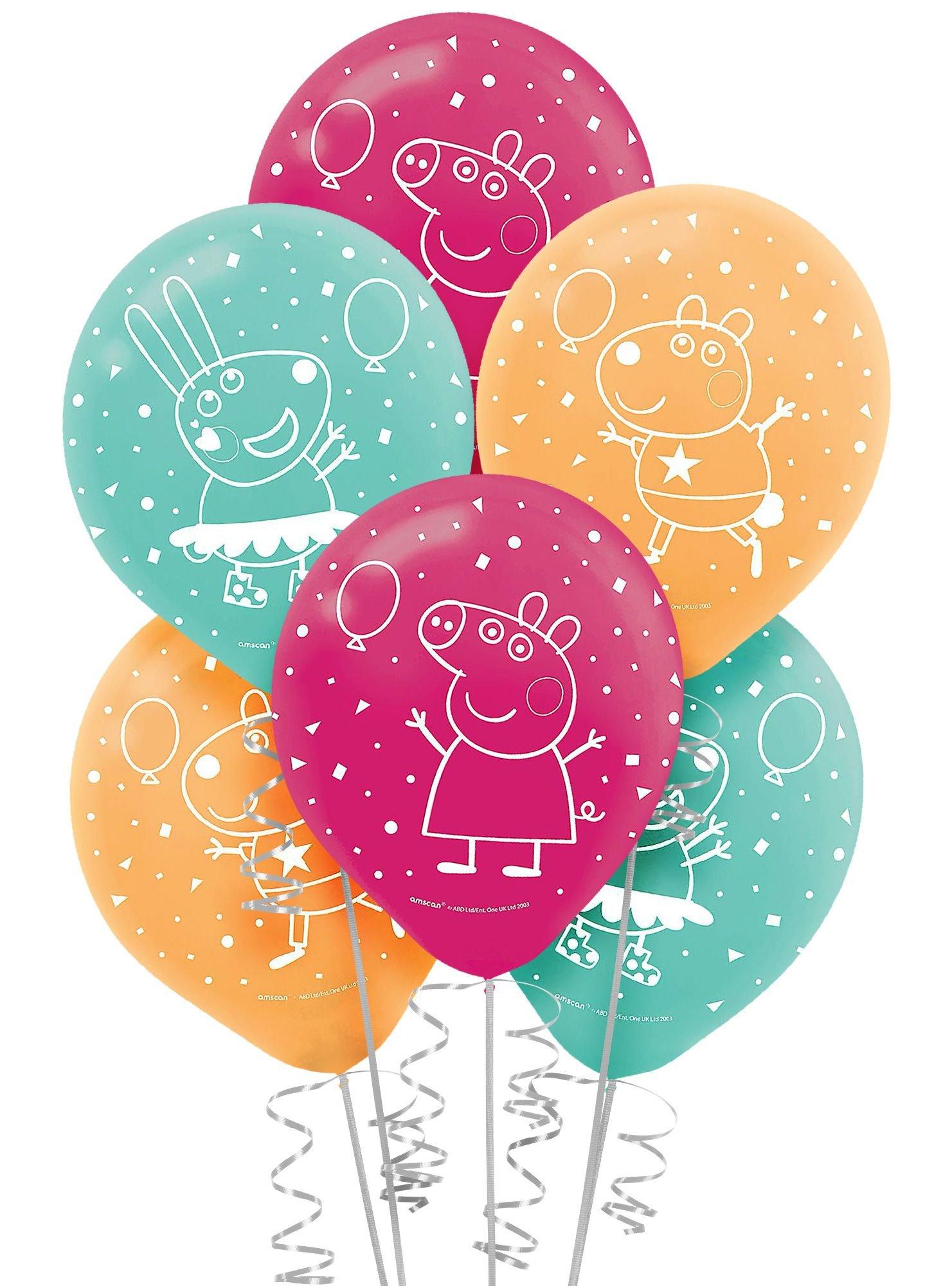 Peppa Pig - Globos de látex multicolor con confeti, 12 pulgadas (6  unidades), decoración deslumbrante y de alta calidad para celebraciones y