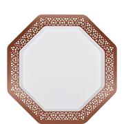 Rose Gold Lace Border Octagonal Premium Plastic Dessert Plates, 7.5in, 10ct