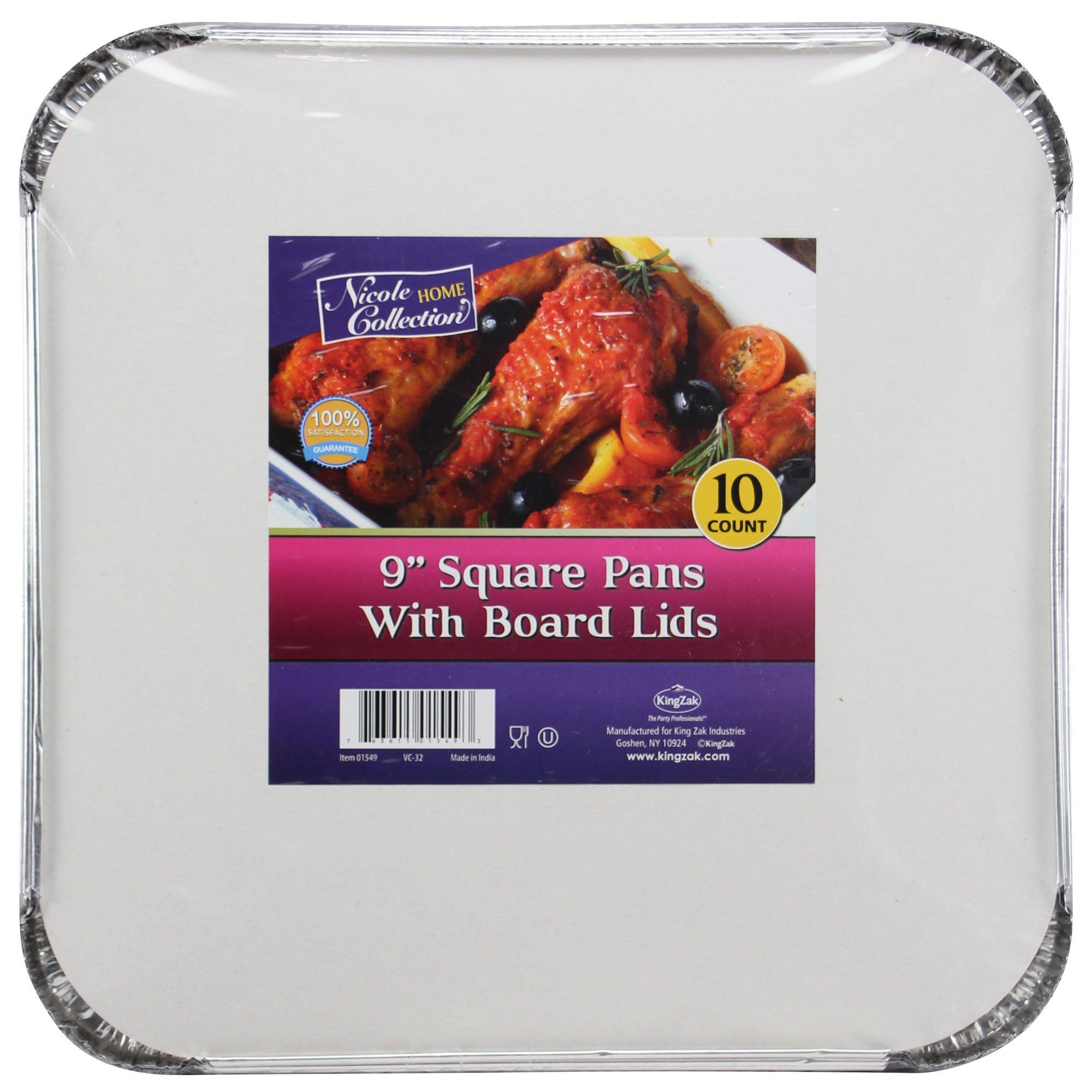 Reusable Square Aluminum Pans with Board Lids, 9in, 10ct