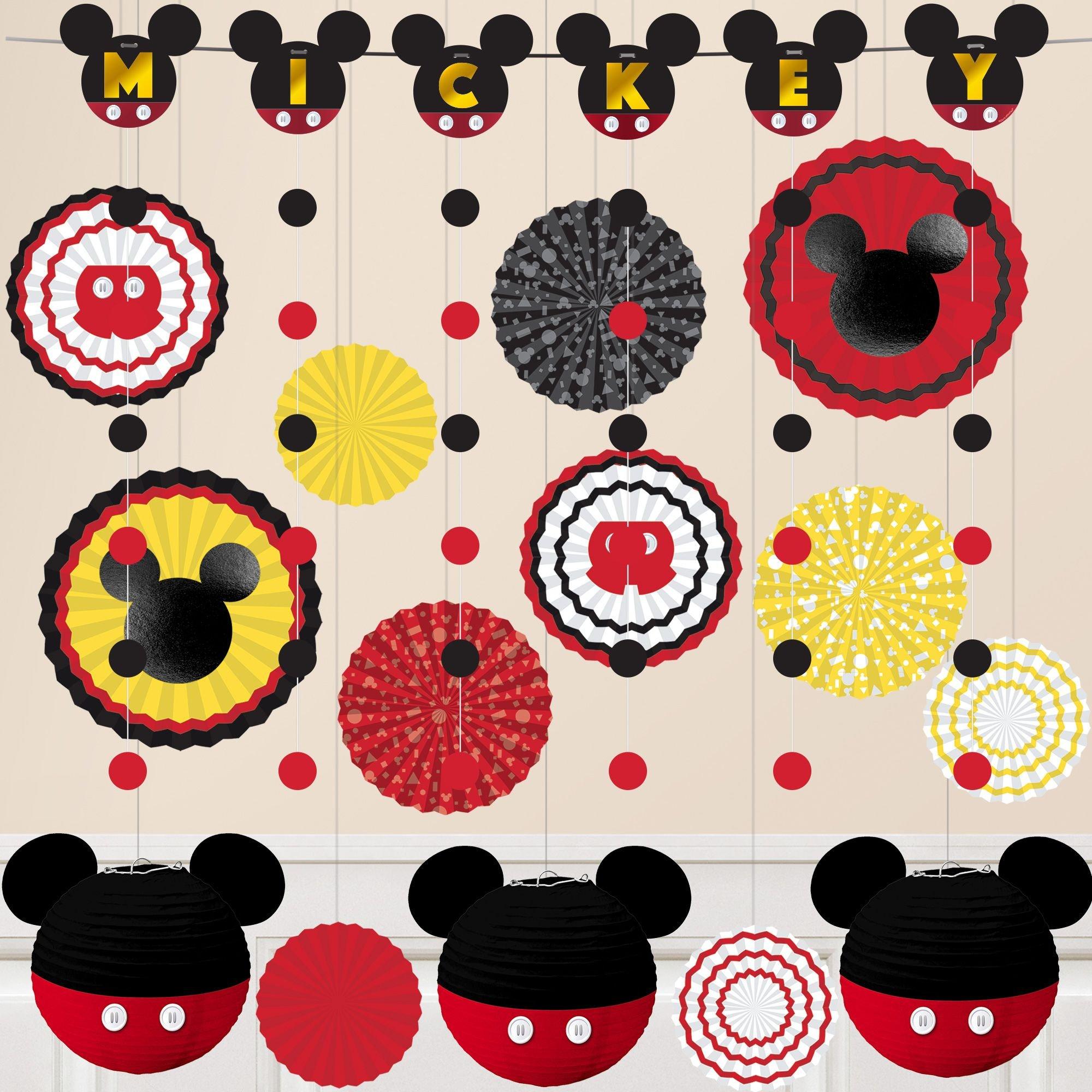 Mickey Mouse Forever Party Decorating Supplies Pack - Kit Includes Paper Lantern Decorations, String Garlands & Paper Fans