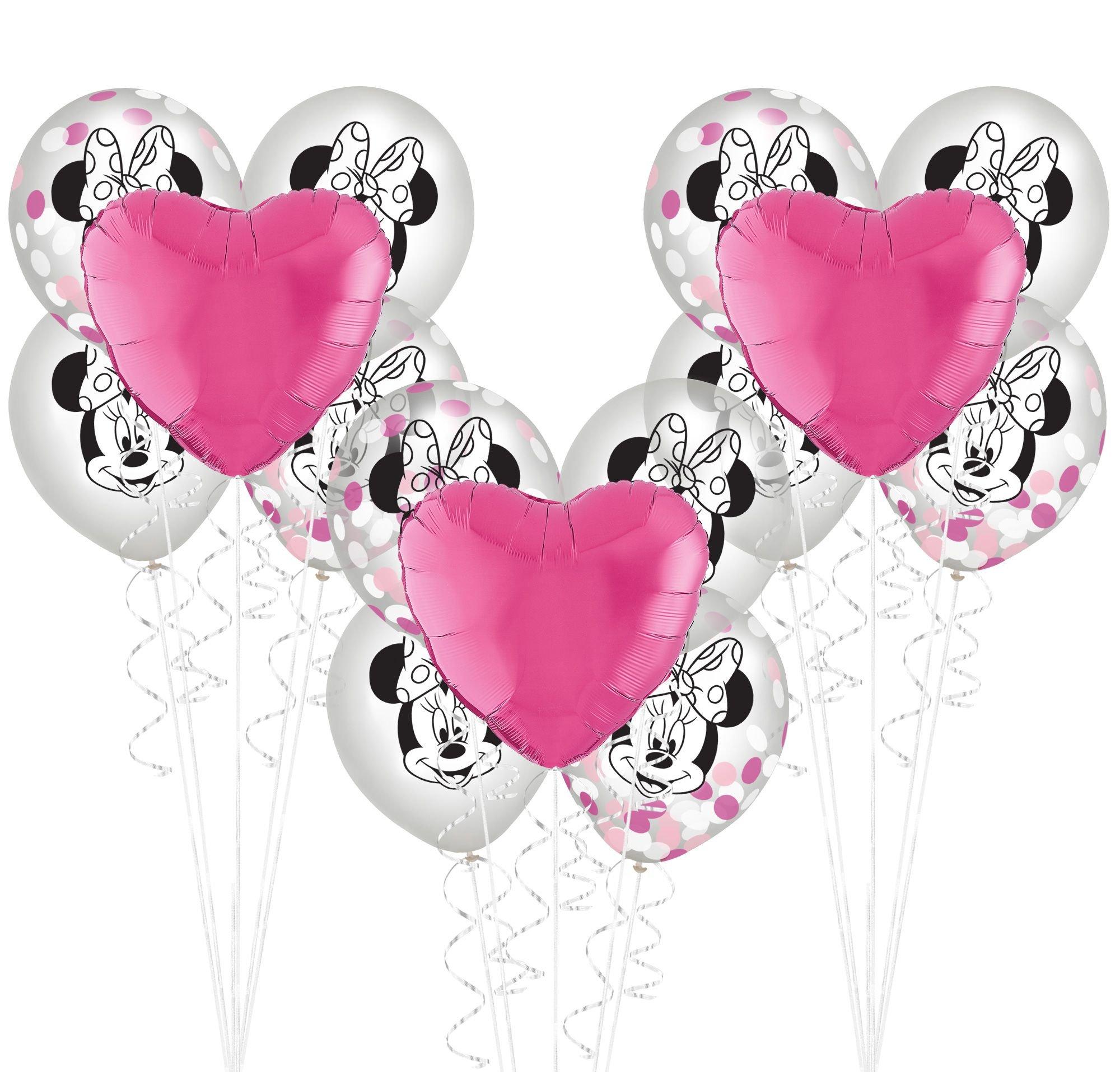 Minnie Mouse Forever Balloon Bouquet Supplies Pack - Kit Includes Heart Foil Balloons & Themed Latex Confetti Balloons