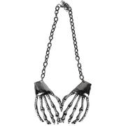 Rhinestone Silver Skeleton Hands Necklace