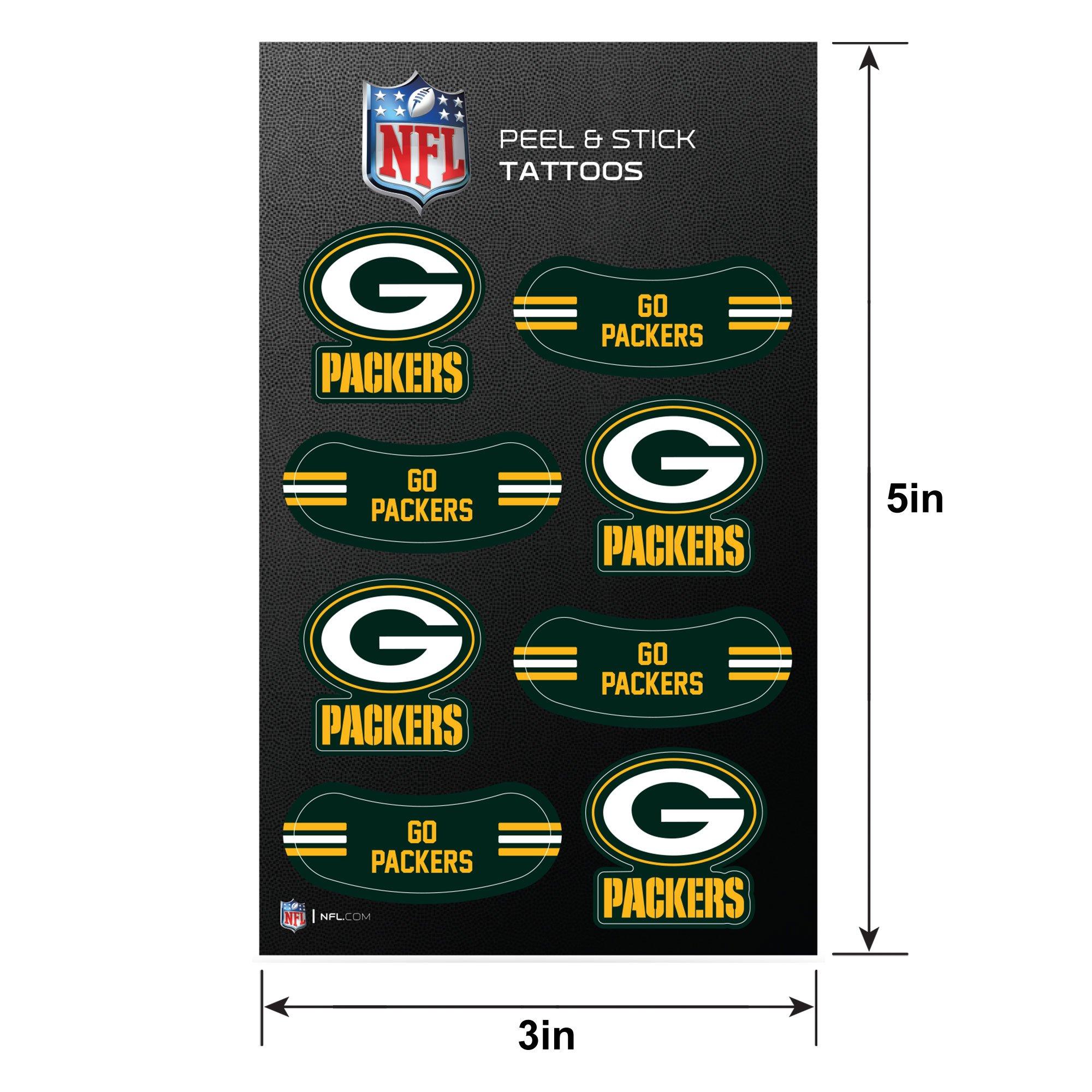 Green Bay Packers Peel & Stick Tattoos, 8ct