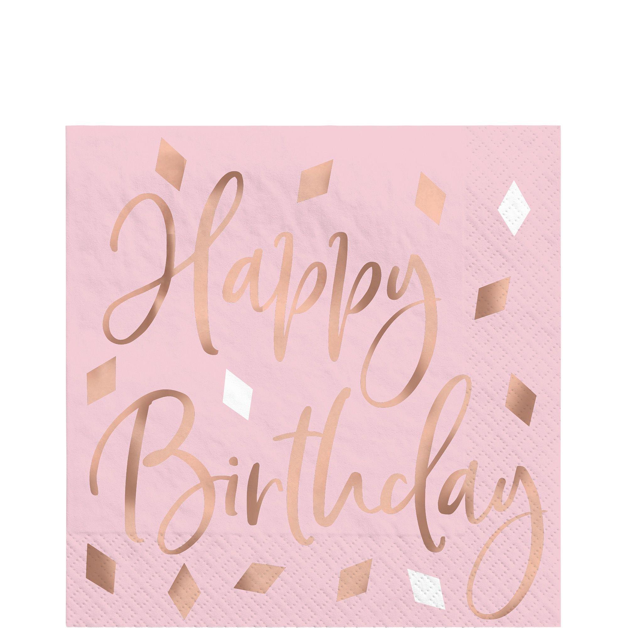 Metallic Blush Birthday Beverage Napkins, 5in, 16ct