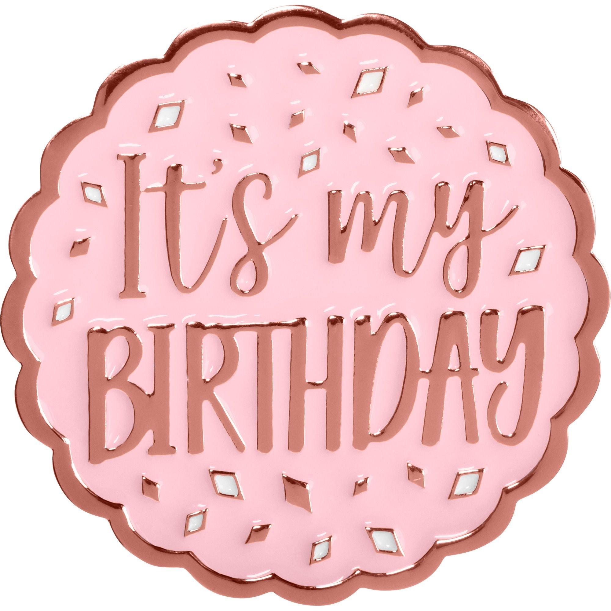 Metallic Blush It's My Birthday Enamel Pin 2 1/4in x 3in Party City