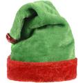 Green & Red Plush Elf Hat for Adults