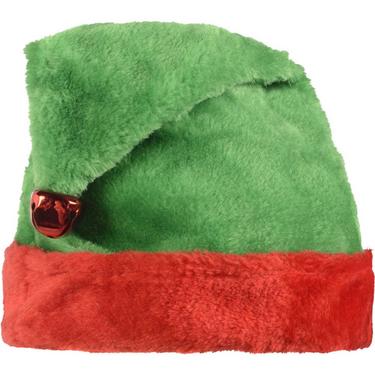 Green & Red Plush Elf Hat for Kids
