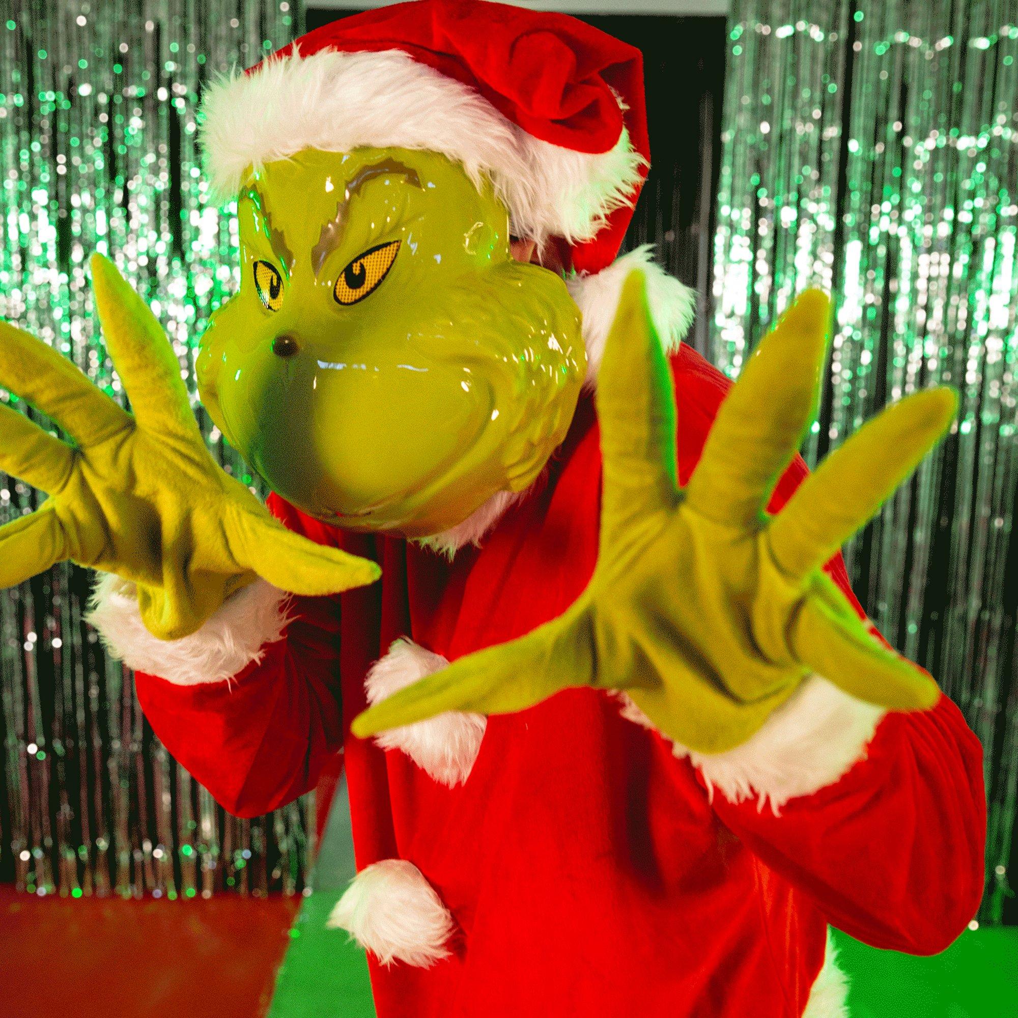 Christmas Adult Grinch Costume Kids Santa Claus Costume Men And Women 7 Pcs  Costume Set Including Mask-x