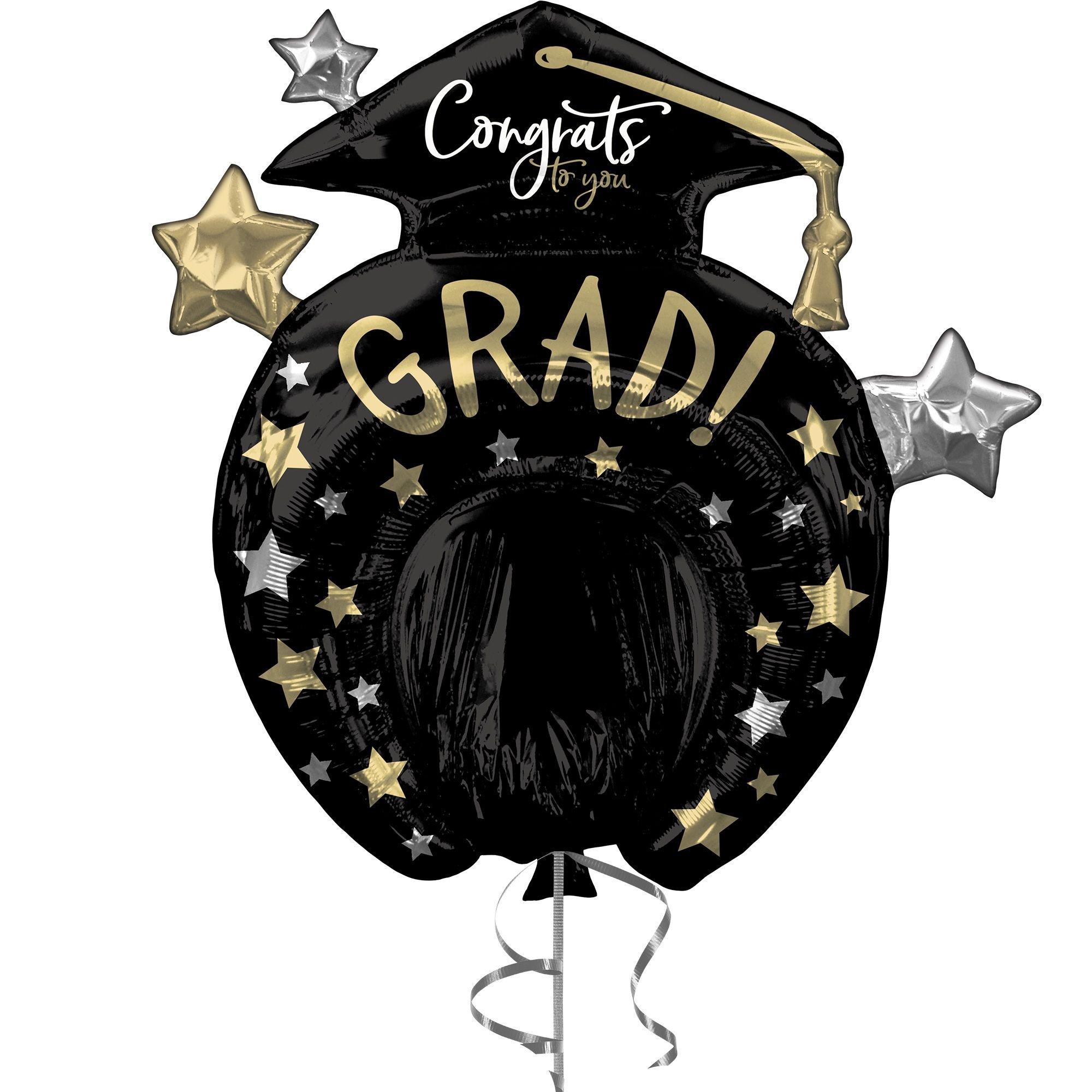 Black, Silver & Gold Star Congrats Grad Balloon Pinata, 29in x 30in ...