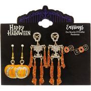 Pumpkins, Skeletons & Boo Halloween Earring Set, 3ct
